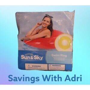 2 PK Sun & Sky 35" Swim Ring Inflatable for Pool & Beach - Yellow Red